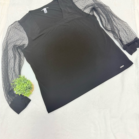 Calvin Klein Black Top with Sheer Sleeves - Picture 1 of 9